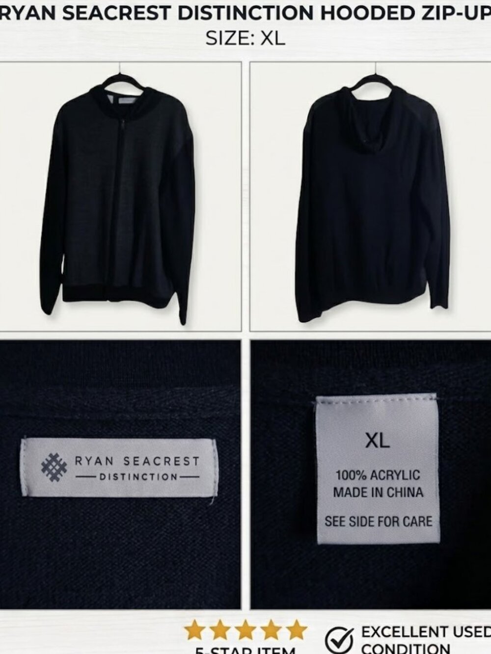 RYAN SEACREST DISTINCTION HOODED ZIP-UP SIZE: XL